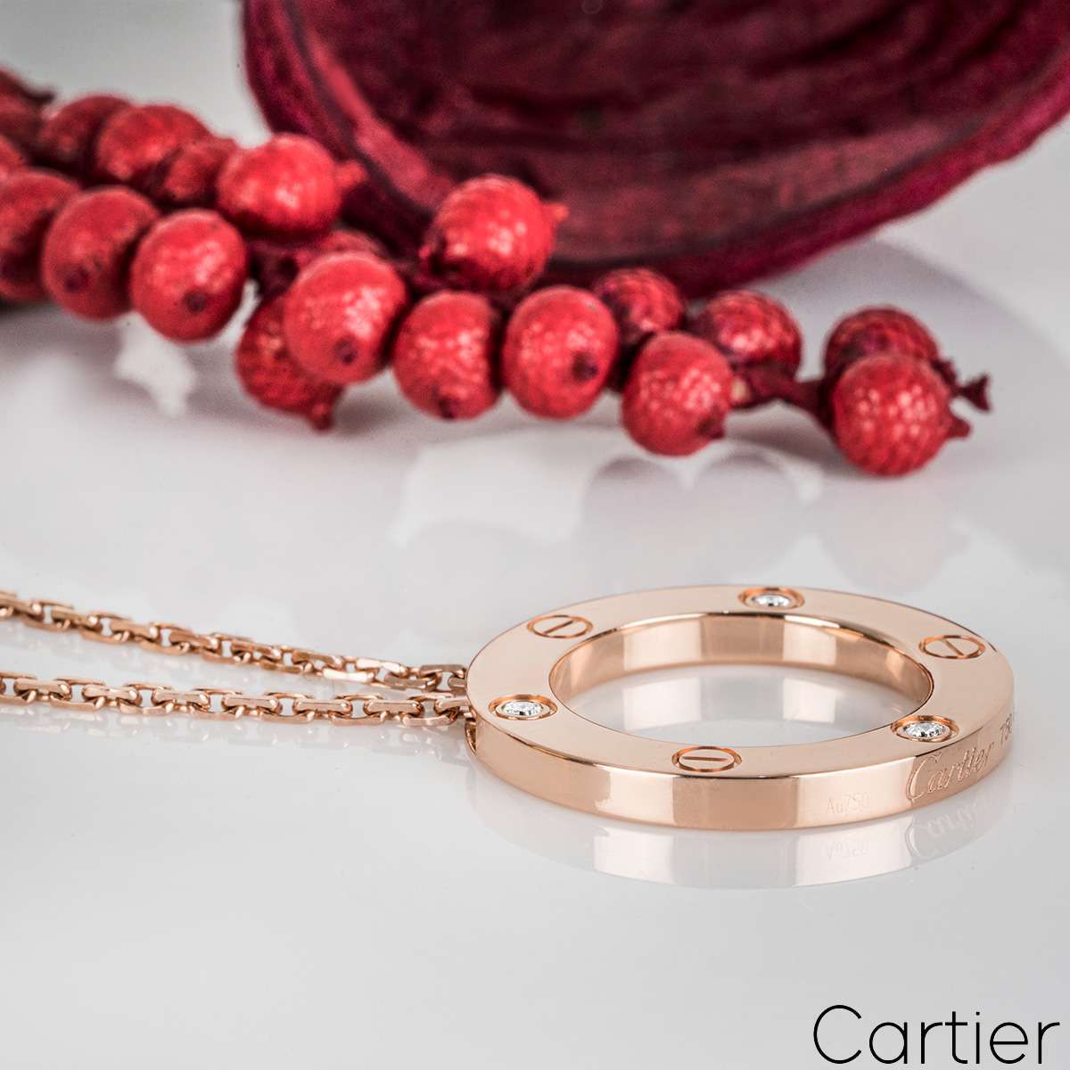 Cartier Rose Gold 3 Diamond Love Necklace B7014700
